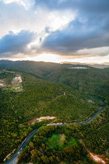 Aerial View of a Road, Valley and Hills, in St. Lucia