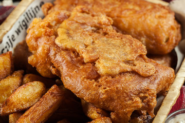 Traditional fish in beer batter and chips