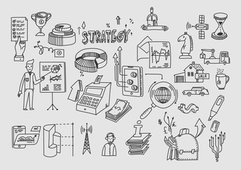 Hand draw doodle elements. Business finance analytics earnings