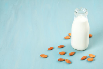 Almond milk. Non-lactose healthy drink. Alternative milk for vegan diet and people with allergy