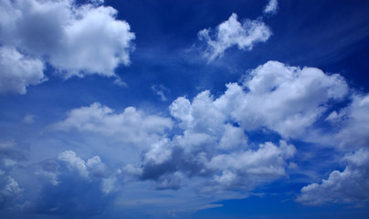 Blue sky with clouds closeup.