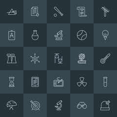 Modern Simple Set of science, sports, education Vector outline Icons. Contains such Icons as science,  nuclear,  reaction,  science,  helmet and more on dark background. Fully Editable. Pixel Perfect.