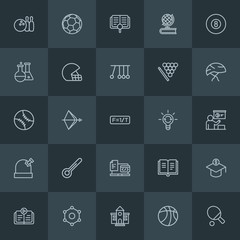 Fototapeta premium Modern Simple Set of science, sports, education Vector outline Icons. Contains such Icons as basketball, planet, competition, earth, pin and more on dark background. Fully Editable. Pixel Perfect.