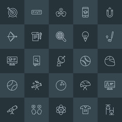 Modern Simple Set of science, sports, education Vector outline Icons. Contains such Icons as  study,  bike,  school,  online,  science and more on dark background. Fully Editable. Pixel Perfect.