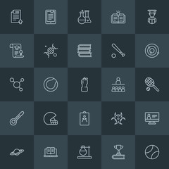 Modern Simple Set of science, sports, education Vector outline Icons. Contains such Icons as  idea,  book,  technology,  male,  concept and more on dark background. Fully Editable. Pixel Perfect.