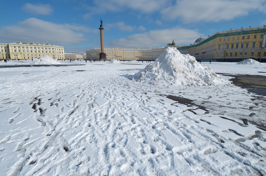 A snowdrift in the town square.