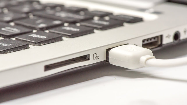 Closeup USB connection port technology concept
