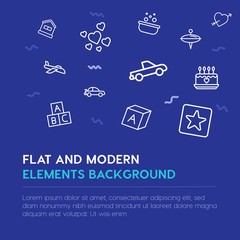 transports, valentine, kids and toys outline vector icons and elements background concept on blue background.Multipurpose use on websites, presentations, brochures and more