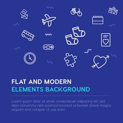 transports, valentine, kids and toys outline vector icons and elements background concept on blue background.Multipurpose use on websites, presentations, brochures and more