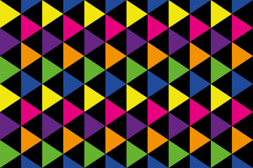 background of rainbow colored triangles in yellow, orange, pink, red, green, blue and purple