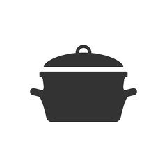 Cooking pan icon in flat style. Kitchen pot illustration on white isolated background. Saucepan equipment business concept.