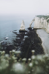 Sicht auf Kreidefelsen an der französischen Nordküste mit Vordergrund bei Etretat, Frankreich