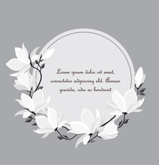 Obraz premium Vector illustration branches with floral decoration. Spring magnolia. Frame with white flowers