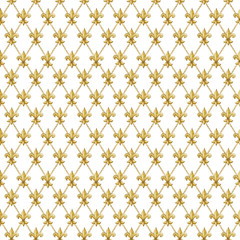 watercolor golden fleur-de-lis pattern. Gold royal lily seamless background