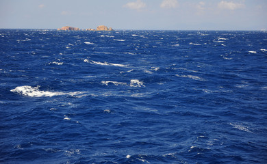 Deep blue water of stormy sea