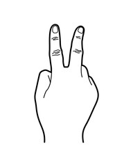 Obraz premium Number 2 or Two Hand Sign, Line Art Style Illustration