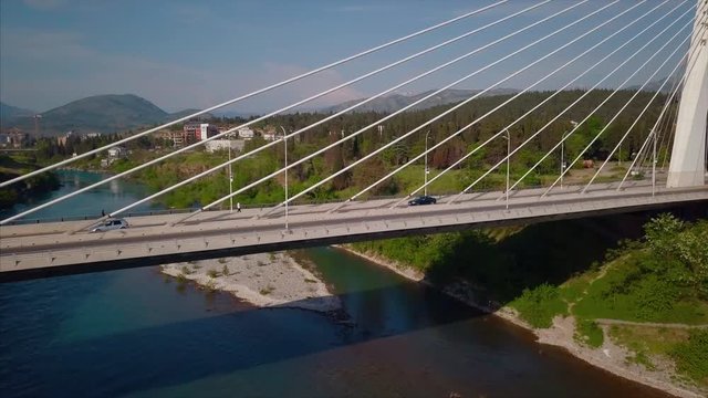 Millenium Bridge over the river River in the city Moracha, Podgorica, Montenegro