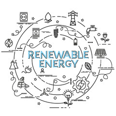 Flat colorful design concept for Renewable Energy. Infographic idea of making creative products..Template for website banner, flyer and poster.