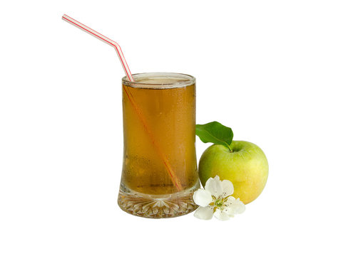 Fresh Apple Juice, Poured Into A Misted Glass With Slices Of Ice And Cocktail Tubule