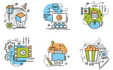 Set of outline icons of Additional realities..Colorful icons for website, mobile, app design and print.