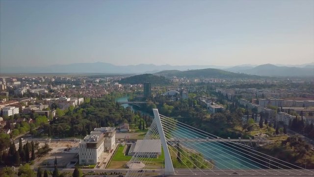 Millenium Bridge over the river River in the city Moracha, Podgorica, Montenegro