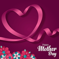 Happy Mothers Day. Vector Festive Holiday Illustration With Lettering And Pink Ribbon Heart