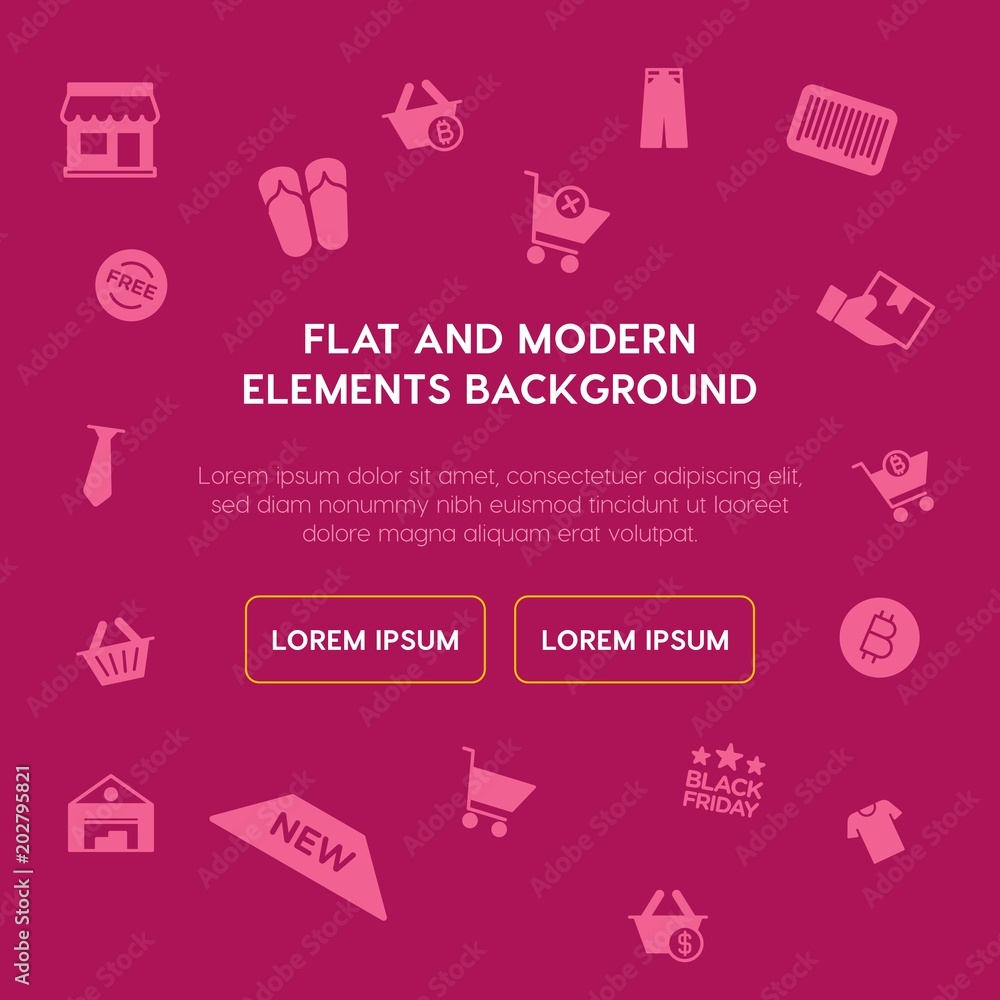 Poster clothes, shopping fill vector icons and elements background concept on violet background.multipurpos