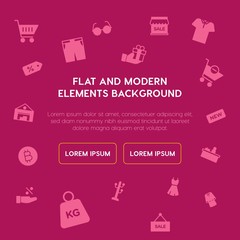 clothes, shopping fill vector icons and elements background concept on violet background.Multipurpose use on websites, presentations, brochures and more