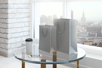Modern interior with shopping bag