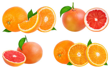Ripe orange and grapefruit isolated on white background