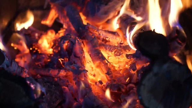 Camp bonfire is burning