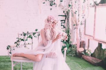 Wonderful creation, the girl is a unicorn in light, white, slightly transparent attire. The...