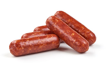 Salami smoked sausages with herbs isolated on white background