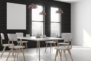 Modern dining room with billboard