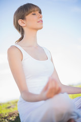 Fototapeta na wymiar Peaceful young woman relaxing in yoga position