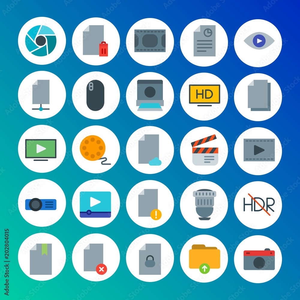 Poster modern simple set of folder, video, photos, files vector flat icons. contains such icons as document