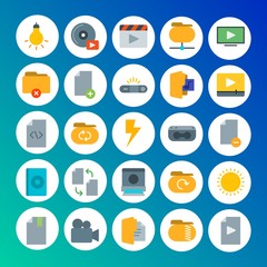 Modern Simple Set of folder, video, photos, files Vector flat Icons. Contains such Icons as  light,  cinema, sunny, file,  background and more on gradient background. Fully Editable. Pixel Perfect