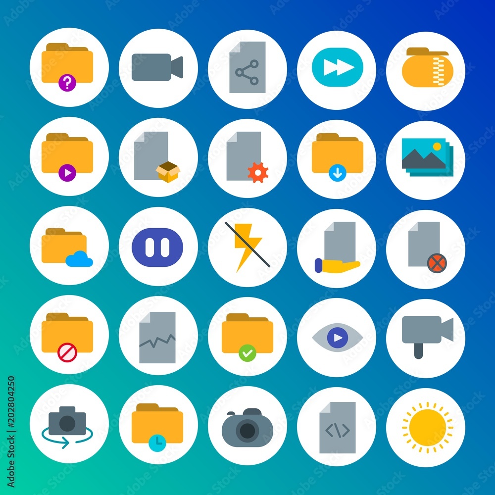 Poster modern simple set of folder, video, photos, files vector flat icons. contains such icons as informat
