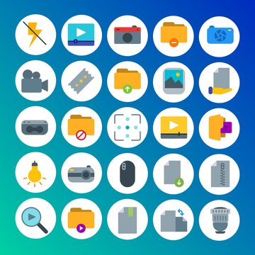 Modern Simple Set of folder, video, photos, files Vector flat Icons. Contains such Icons as  data, download,  sign,  folder,  concept and more on gradient background. Fully Editable. Pixel Perfect