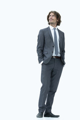 Pensive business man looking up