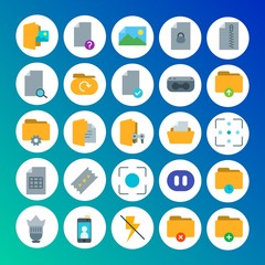 Modern Simple Set of folder, video, photos, files Vector flat Icons. Contains such Icons as textile,  background,  play,  web, selfie and more on gradient background. Fully Editable. Pixel Perfect