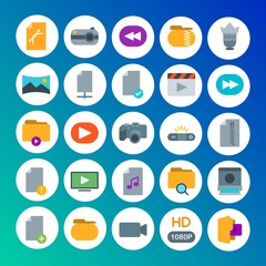 Modern Simple Set of folder, video, photos, files Vector flat Icons. Contains such Icons as  music,  play,  photography,  back,  web, hd and more on gradient background. Fully Editable. Pixel Perfect