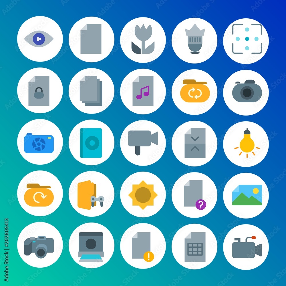 Poster modern simple set of folder, video, photos, files vector flat icons. contains such icons as objectiv