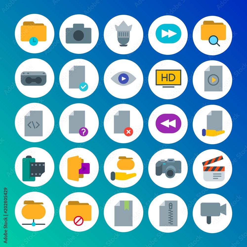 Poster modern simple set of folder, video, photos, files vector flat icons. contains such icons as informat