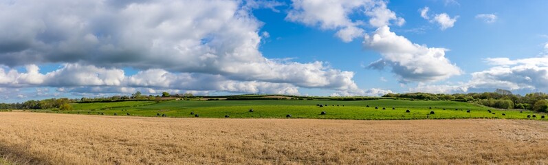 Panorama of open countryside in Cheshire England UK