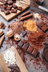 Delicious chocolate on a rustic background