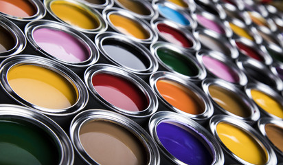 Fototapeta premium Background from multi color cans of paint
