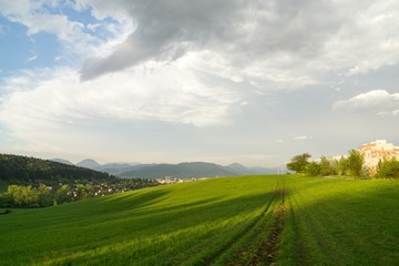 Sunrise and sunset over the hills and town. Slovakia