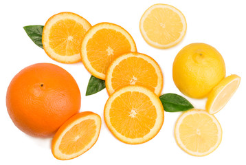 Oranges and lemons isolated on white