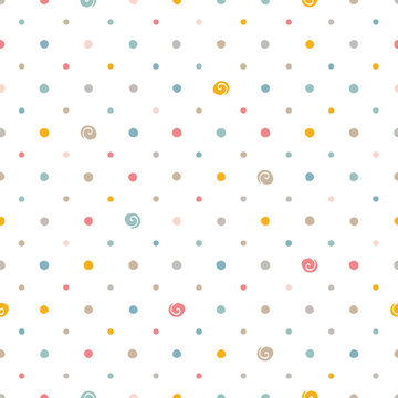 Colorful polka dots on white background. Seamless pattern.